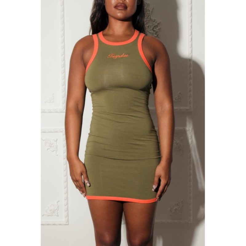 Trapstar Contrast Racer Kleid Damen Khaki Orange Österreich | JQ18-746