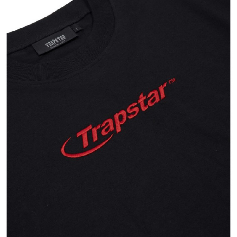 Trapstar Hyperdrive Embroidered Tee T-shirts Herren Schwarz Rot Österreich | JC53-898