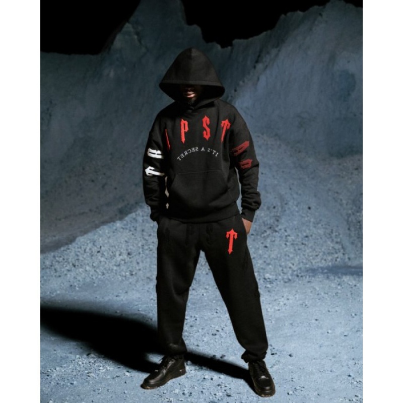 Trapstar Irongate Arch Chenille 2.0 Trainingsanzug Herren Schwarz Rot Österreich | TS47-398