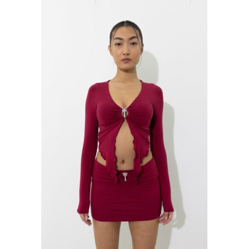 Trapstar Long Sleeve Wing Hem Bralette Oberteil Damen Rot Österreich | AE42-945