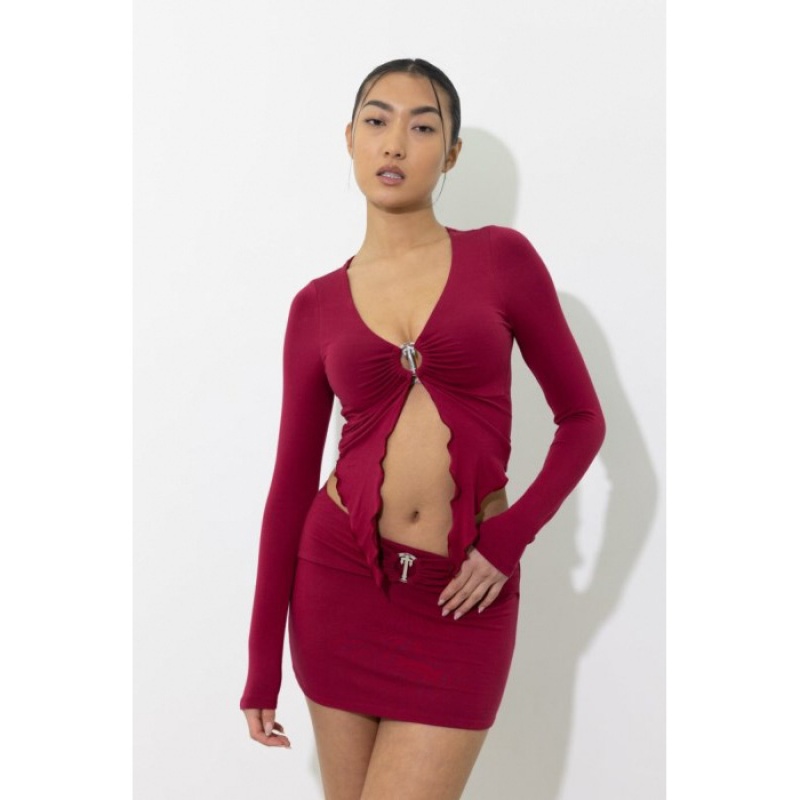 Trapstar Long Sleeve Wing Hem Bralette Oberteil Damen Rot Österreich | AE42-945