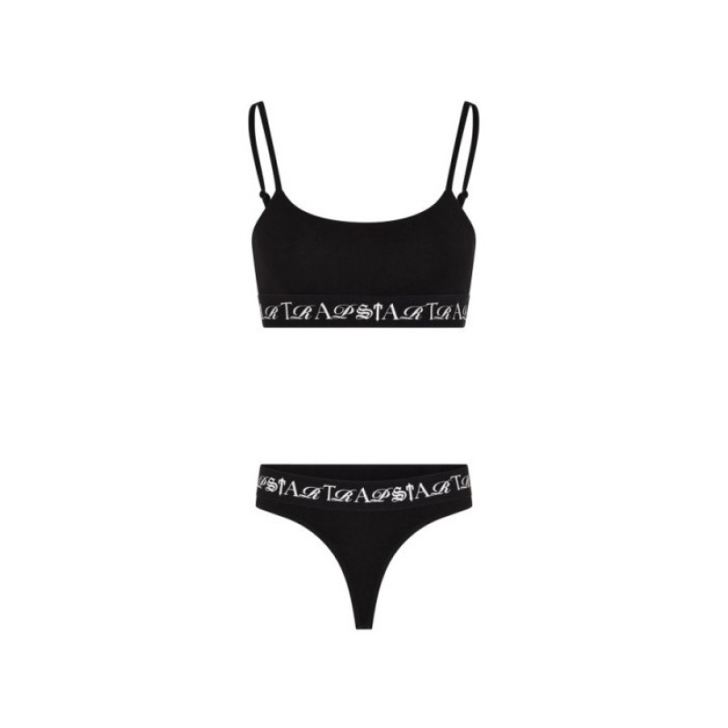 Trapstar Script Bra Oberteil Damen Schwarz Weiß Österreich | VP32-366