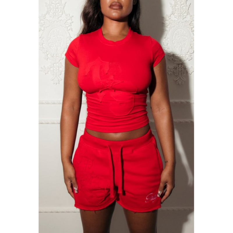 Trapstar TS-Star Kurze Hose Damen Rot Österreich | AZ70-229