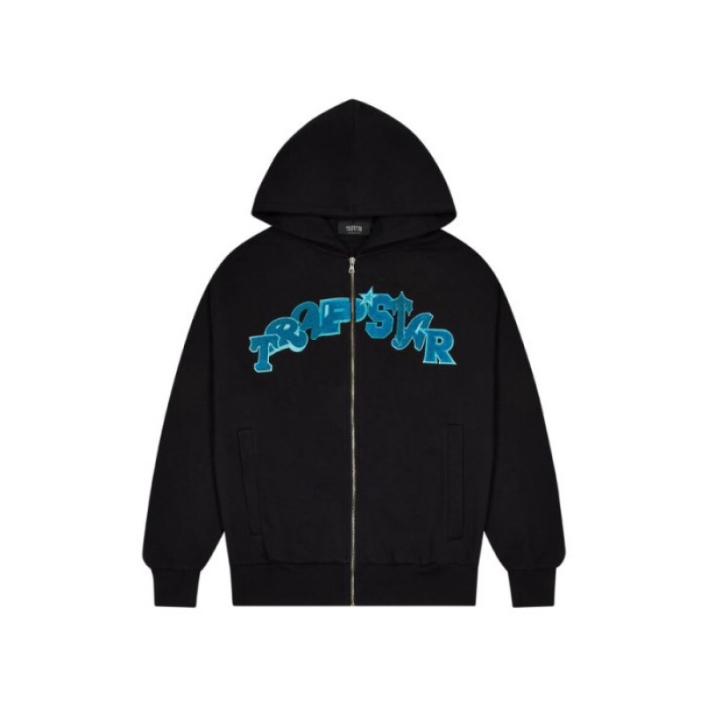 Trapstar Wildcard Chenille Hoodie Trainingsanzug Herren Schwarz Türkis Österreich | EY17-164